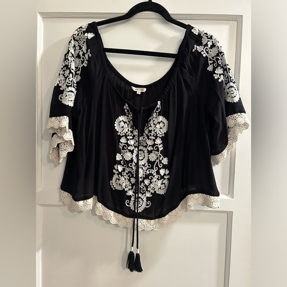 Embroidered River Island Off the Shoulder top